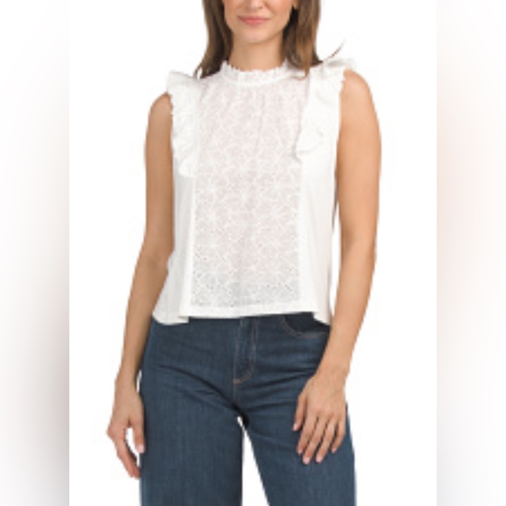 Liv Los Angeles White Eyelet Embroidered Sleeveless Top Size Medium NWT